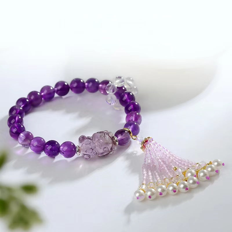 Amethyst / Pink Crystal Pixiu Tassel Bracelet