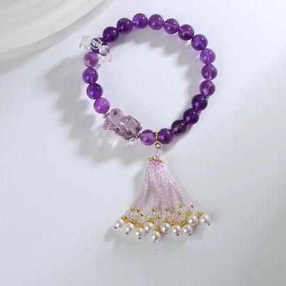 Amethyst / Pink Crystal Pixiu Tassel Bracelet