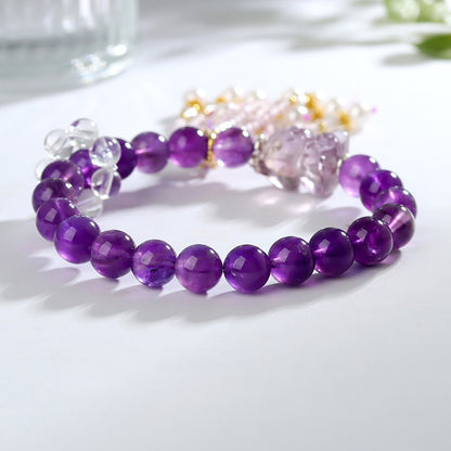 Amethyst / Pink Crystal Pixiu Tassel Bracelet