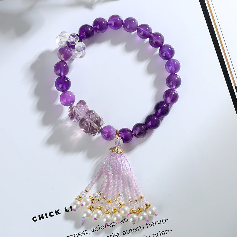 Amethyst / Pink Crystal Pixiu Tassel Bracelet