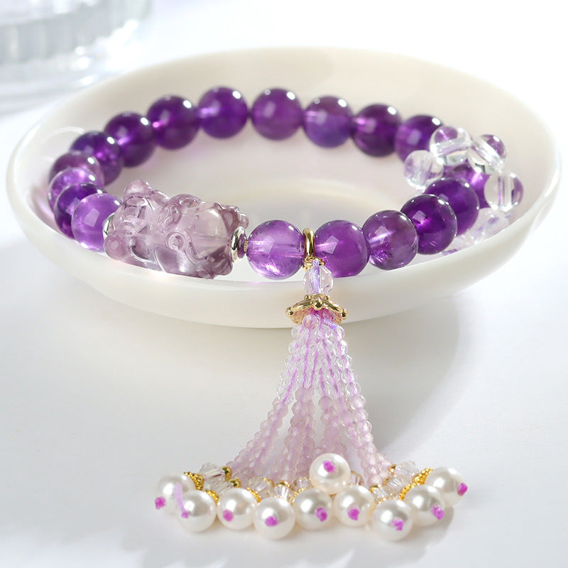 Amethyst / Pink Crystal Pixiu Tassel Bracelet