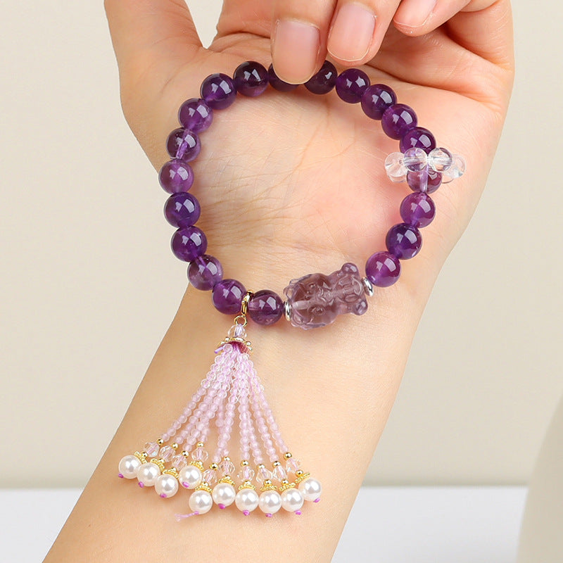 Amethyst / Pink Crystal Pixiu Tassel Bracelet