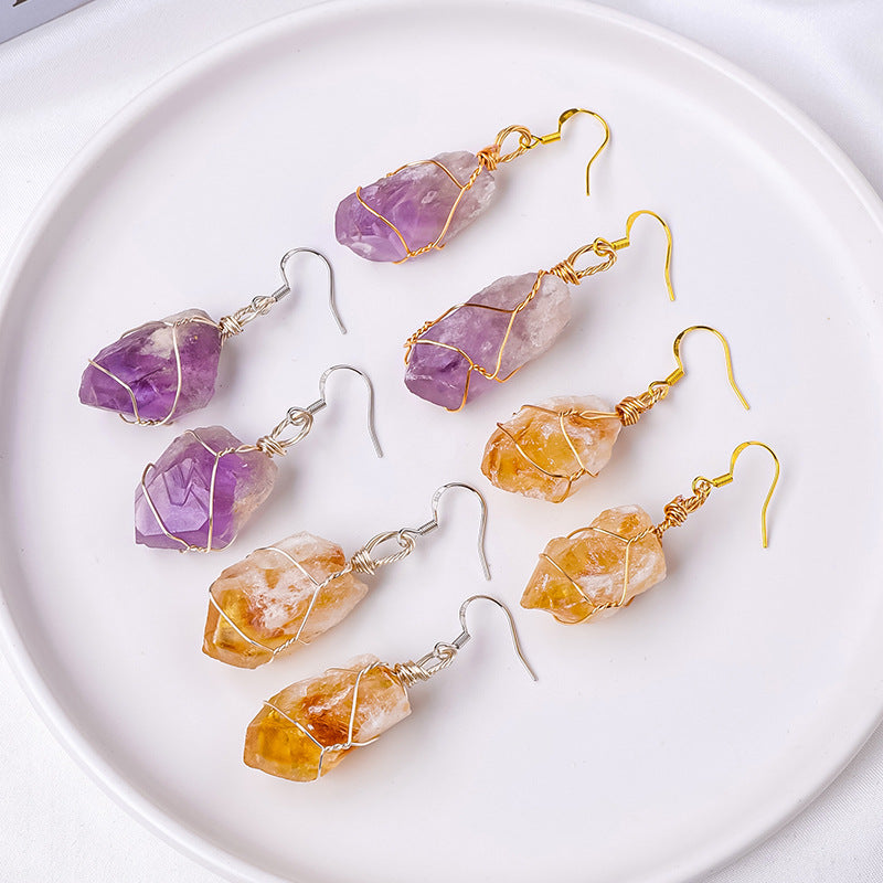 Amethyst / Citrine Rough Stone Earring