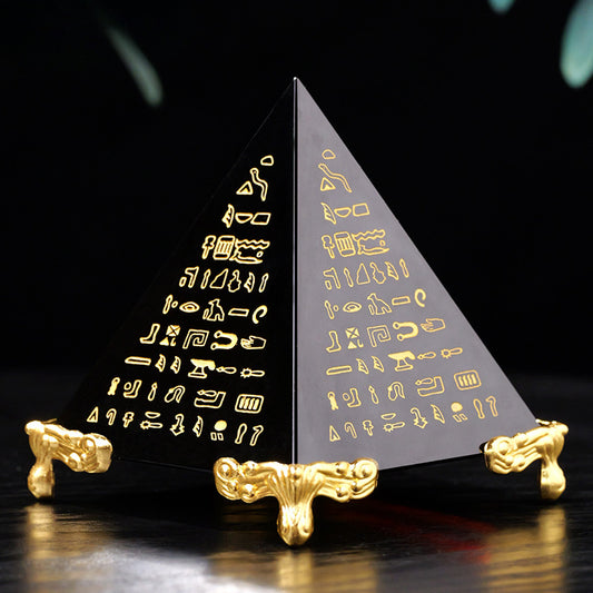 Ancient Egyptian Scripture Obsidian Crystal Pyramid