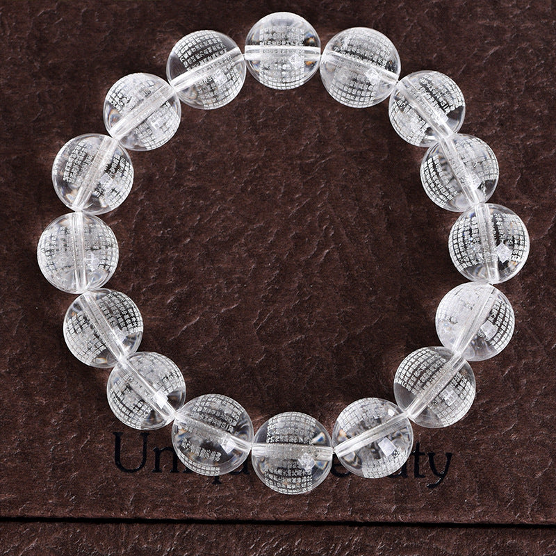 White crystal Prajnaparamita Heart Sutra Buddhist beads bracelet (12mm)