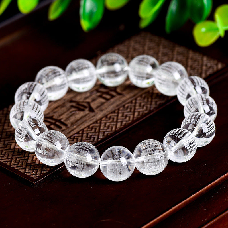 White crystal Prajnaparamita Heart Sutra Buddhist beads bracelet (12mm)